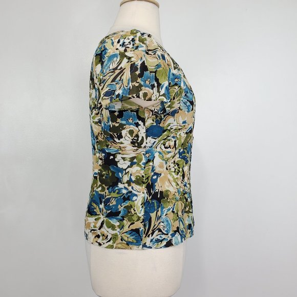 Emma James Abstract Leaf Floral Pattern Loop & Button Pintucking Top Size 16 - Picture 5 of 12